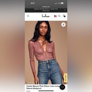Casita Mauve Pink Sheer Lace Long Sleeve Bodysuit